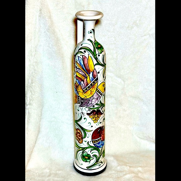 Majolica Other - Italian Majolica Ceramic Love Birds Pottery Tall Cruet Pitcher Vase